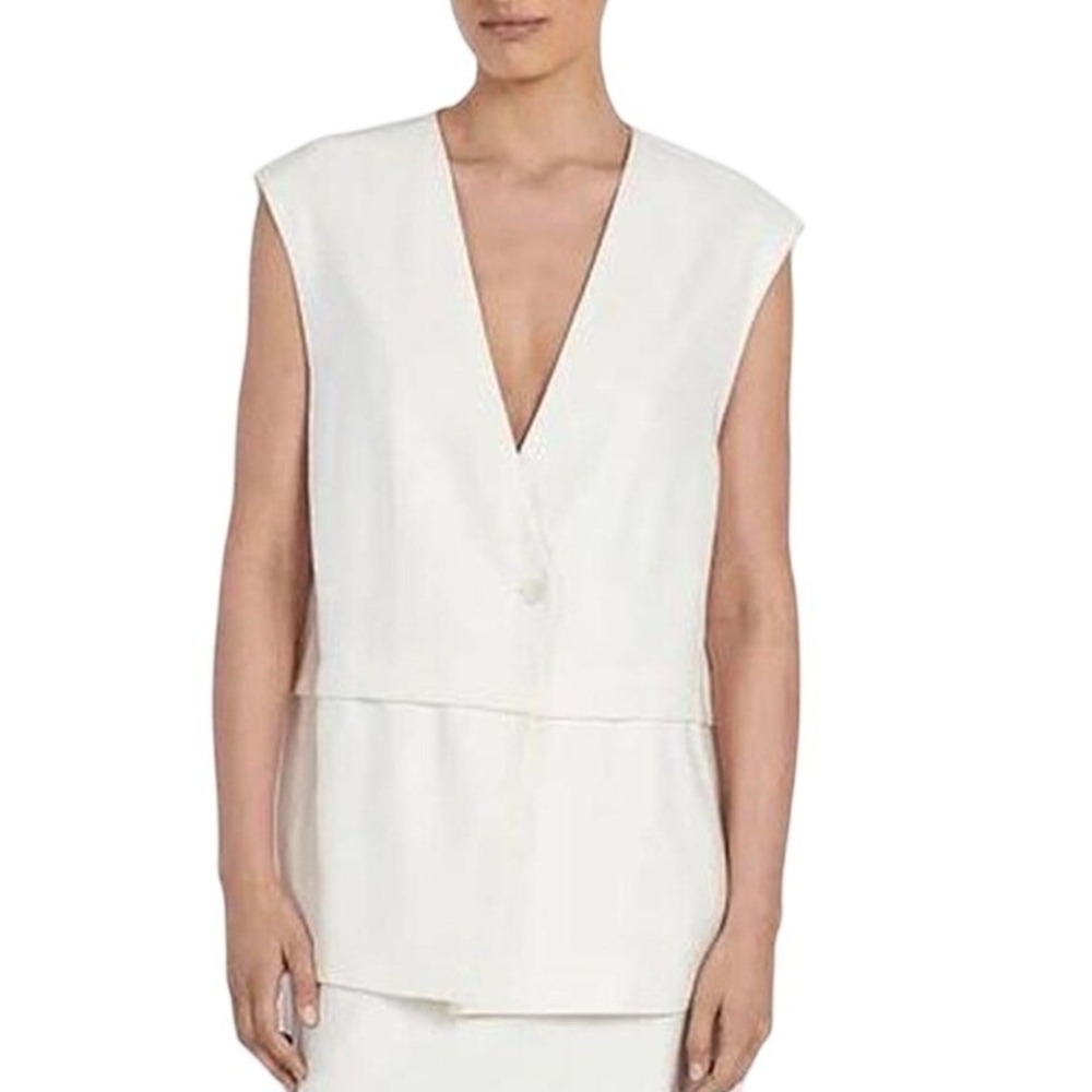 DISSH Taylor Off White Linen Blend V-Neck Sleeveless Tiered Vest New Size‎ 4